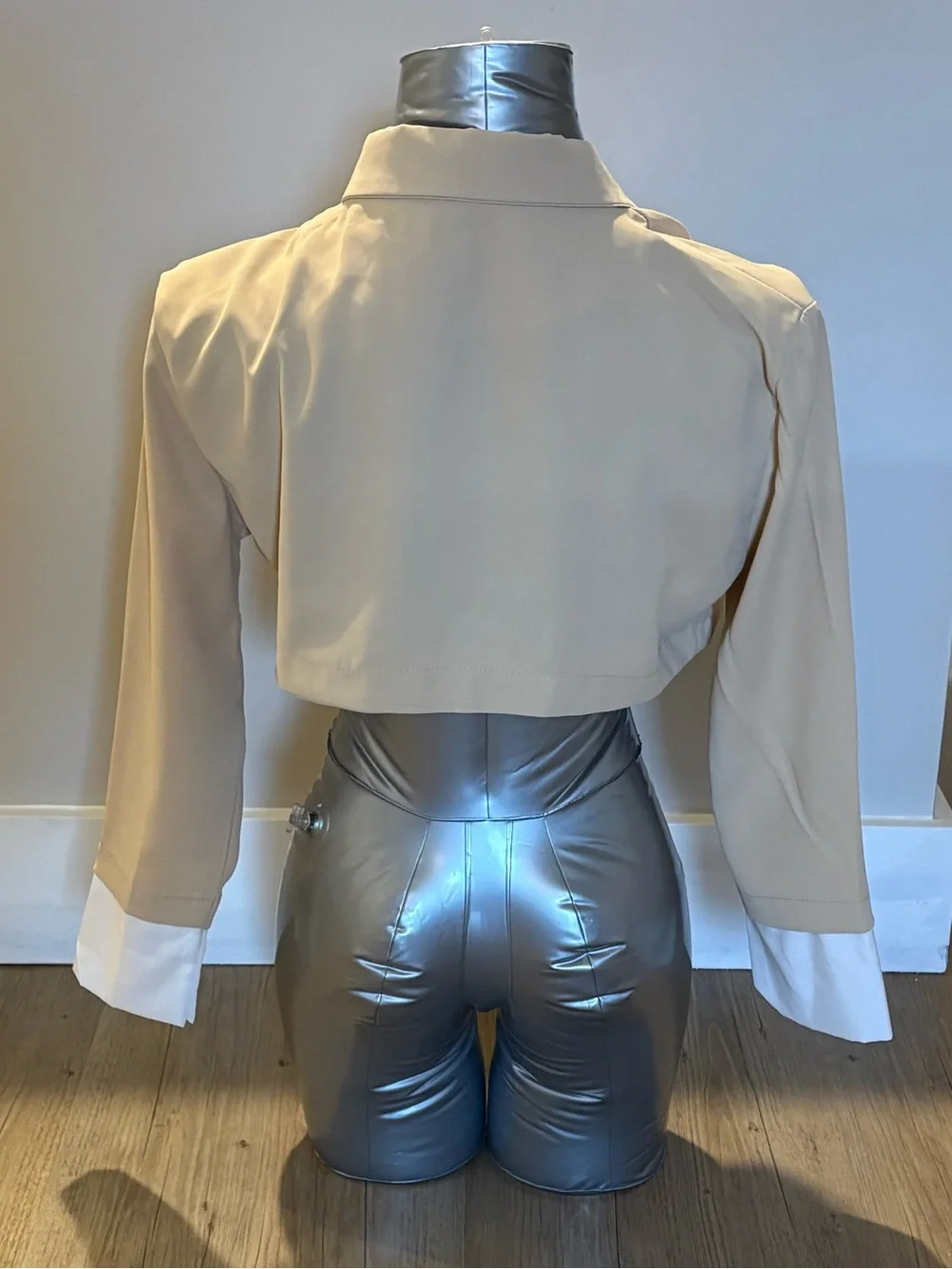 Cropped Cream Blazer Jacket - Women's Tailored Cropped Coat - Picture 5 of 5